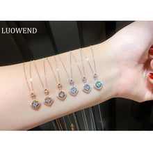 Load image into Gallery viewer, LUOWEND 18K White or Rose Gold Real Natural Diamond Pendant Necklace for Women