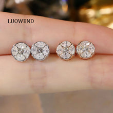 Load image into Gallery viewer, LUOWEND 18K White or Yellow Gold Natural Diamond Earrings for Women