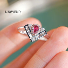 Load image into Gallery viewer, LUOWEND 18K White Gold Natural Pink Diamond Ring for Women