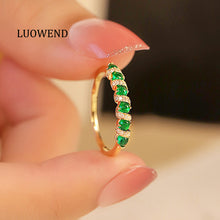 Load image into Gallery viewer, LUOWEND 18K Yellow Gold Real Natural Emerald Ring for Women