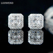 Load image into Gallery viewer, LUOWEND 18K White Gold Real Natural Diamond Stud Earrings for Women