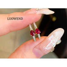 Load image into Gallery viewer, LUOWEND 18K White Gold Natural Ruby Earrings for Women