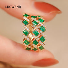 Load image into Gallery viewer, LUOWEND 18K Yellow Gold Real Natural Emerald Ring for Women
