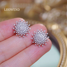 Load image into Gallery viewer, LUOWEND 18K White Gold Natural Diamond Earrings for Women