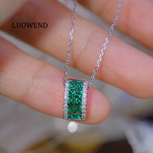Load image into Gallery viewer, LUOWEND 18K White Gold Real Natural Diamond and Emerald Necklace for Women