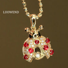 Load image into Gallery viewer, LUOWEND 18K White/Yellow Gold Fine Jewelry Real Natural Ruby Pendant for Women