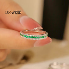 Load image into Gallery viewer, LUOWEND 18K White Gold Real Natural Diamond&Emerald Ring for Women