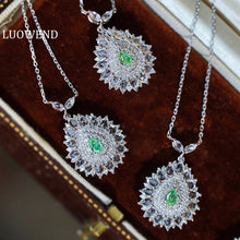Load image into Gallery viewer, LUOWEND 18K White Gold Natural Green Diamond Necklace for Women