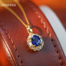 Load image into Gallery viewer, LUOWEND 18K Yellow Gold Real Natural Sapphire and Diamond Gemstone Necklace for Women