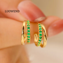 Load image into Gallery viewer, LUOWEND 18K Yellow Gold Real Natural Emerald Stud Earrings for Women