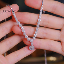 Load image into Gallery viewer, LUOWEND 18K White Gold Real Natural Diamond Necklace for Women