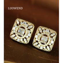 Load image into Gallery viewer, LUOWEND 18K White/Yellow Gold Real Natural Diamond Earrings for Women