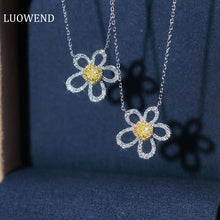 Load image into Gallery viewer, LUOWEND 18K White Gold Real Natural Yellow Diamond Pendant Necklace for Women