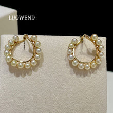 Load image into Gallery viewer, LUOWEND 18K Yellow Gold Real Natural Akoya Pearl Earrings for Women