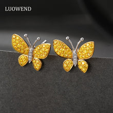 Load image into Gallery viewer, LUOWEND 18K Yellow Gold Real Natural Yellow Diamond Stud Earrings for Women