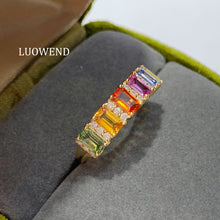 Load image into Gallery viewer, LUOWEND 18K Yellow Gold Real Natural Diamond and Aquamarine Ring for Women