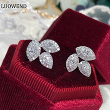 Load image into Gallery viewer, LUOWEND 18K White Gold Real Natural Diamond Stud Earrings for Women