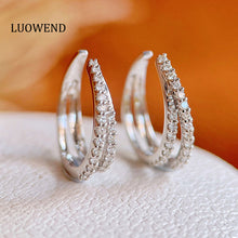 Load image into Gallery viewer, LUOWEND 18K White or Rose Gold Real Natural Diamond Clip Earrings for Women
