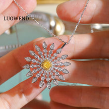 Load image into Gallery viewer, LUOWEND 18K White Gold Natural Yellow Diamond Necklace for Women
