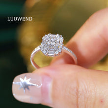 Load image into Gallery viewer, LUOWEND 18K White Gold Natural Diamond Ring for Women