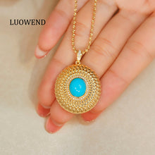 Load image into Gallery viewer, LUOWEND 18K Yellow Gold Real Natural Turquoise and Diamond Gemstone Necklace for Women