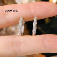 Load image into Gallery viewer, LUOWEND 18K White Gold Natural Diamond Hoop Earrings for Women