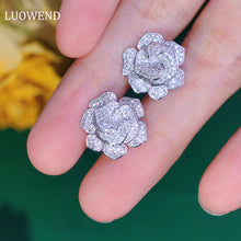 Load image into Gallery viewer, LUOWEND 18K White Gold Real Natural Diamond Stud Earrings for Women