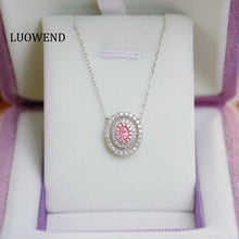 Load image into Gallery viewer, LUOWEND 18K White Gold Natural Pink Diamond Necklace for Women