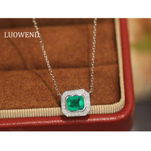 Load image into Gallery viewer, LUOWEND 18K White Gold Natural Emerald Necklace for Women