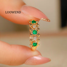 Load image into Gallery viewer, LUOWEND 18K Yellow Gold Real Natural Emerald Ring for Women
