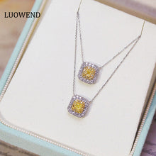 Load image into Gallery viewer, LUOWEND 18K White Gold Real Natural Yellow Diamond Pendant Necklace for Women
