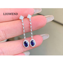 Load image into Gallery viewer, LUOWEND 18K White Gold Natural Sapphire Earrings for Women