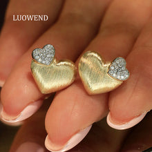 Load image into Gallery viewer, LUOWEND 18K Yellow Gold Natural Diamond Earrings for Women