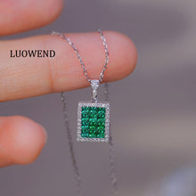 Load image into Gallery viewer, LUOWEND 18K White Gold Real Natural Diamond and Emerald Necklace for Women