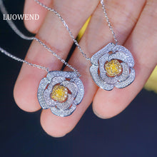 Load image into Gallery viewer, LUOWEND 18K White Gold Real Natural Yellow Diamond Pendant Necklace for Women