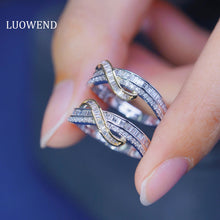 Load image into Gallery viewer, LUOWEND 18K White and Yellow Gold Real Natural Diamond Ring for Women