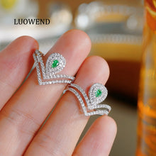 Load image into Gallery viewer, LUOWEND 18K White Gold Natural Green Diamond Ring for Women