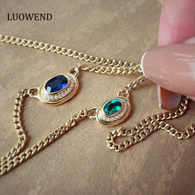Load image into Gallery viewer, LUOWEND 18K Yellow Gold Real Natural Sapphire&Emerald Necklace for Women