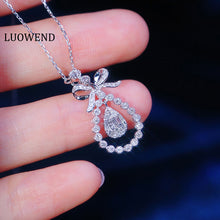 Load image into Gallery viewer, LUOWEND 18K White Gold Real Natural Diamond Pendant Necklace for Women