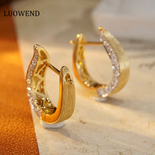 Load image into Gallery viewer, LUOWEND 18K Yellow Gold Real Natural Diamond Hoop Earrings for Women