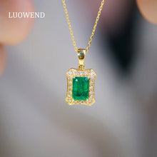 Load image into Gallery viewer, LUOWEND 18K Yellow Gold Real Natural Emerald and Diamond Gemstone Necklace for Women