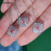 Load image into Gallery viewer, LUOWEND 18K White Gold Real Natural Pink Diamond Pendant Necklace for Women