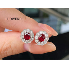 Load image into Gallery viewer, LUOWEND 18K White Gold Natural Ruby Earrings for Women