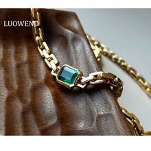 Load image into Gallery viewer, LUOWEND 18K Yellow Gold Real Natural Emerald Necklace for Women