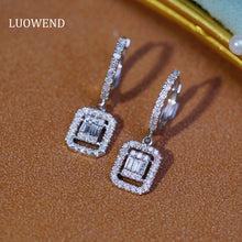 Load image into Gallery viewer, LUOWEND 18K White Gold Real Natural Diamond Hoop Earrings for Women