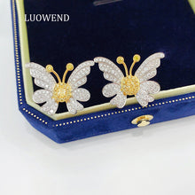 Load image into Gallery viewer, LUOWEND 18K White Gold Real Natural Yellow Diamond Stud Earrings for Women