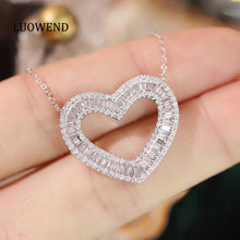 Load image into Gallery viewer, LUOWEND 18K White Gold Real Natural Diamond Pendant Necklace for Women