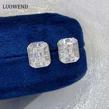 Load image into Gallery viewer, LUOWEND 18K White Gold Real Natural Diamond Stud Earrings for Women