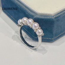 Load image into Gallery viewer, LUOWEND 18K White Gold Real Natural Akoya Pear Ring for Women