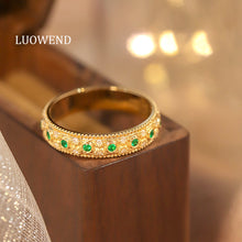 Load image into Gallery viewer, LUOWEND 18K Yellow Gold Real Natural Emerald Ring for Women
